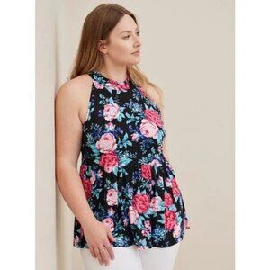 Torrid Black Floral Babydoll Super Soft Slub Halter Neck Tank in Size 3 (22/24)